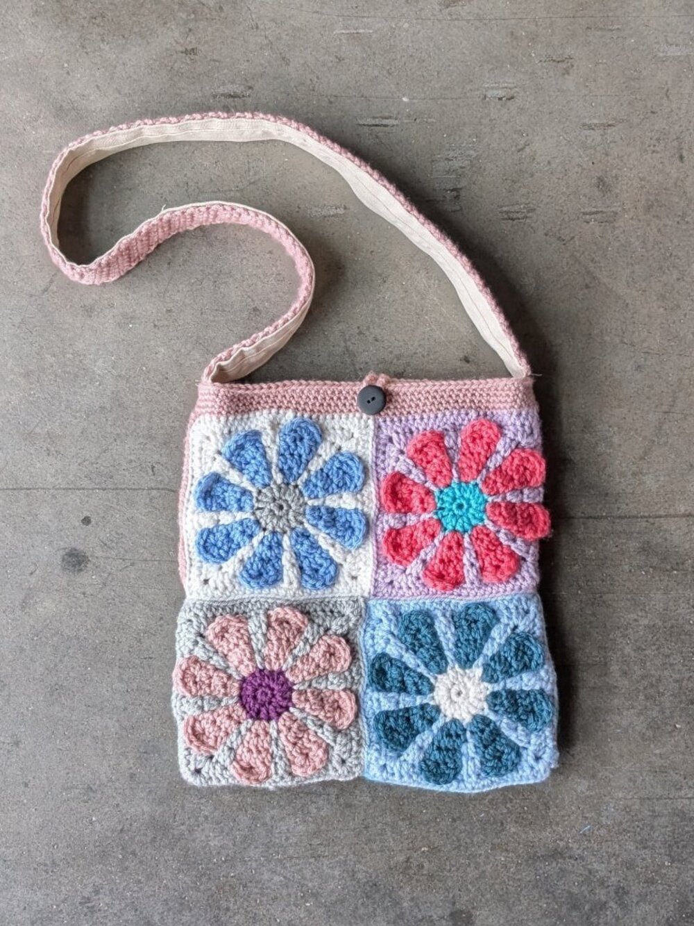 Coastal Grandma Boho Colorful Floral Crochet Granny Square Shoulder Bag